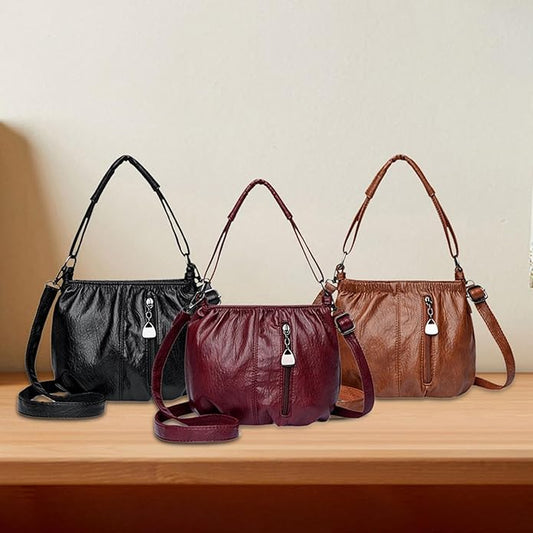 Real Leather Crossbody Bag Luxe Textured Finish Practical Multi-Compartment Blessing Bag