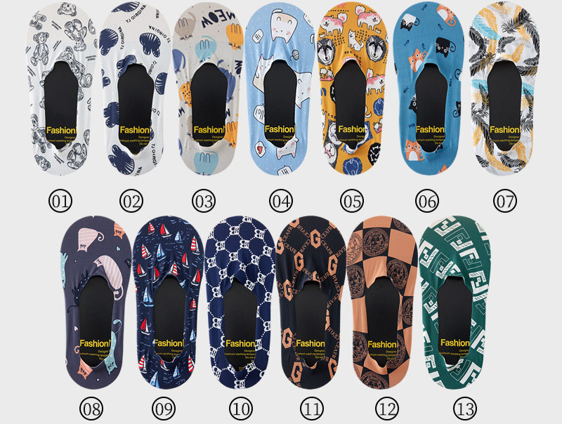 WhimsyFit Cartoon-Print No-Show Socks