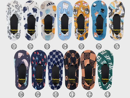 WhimsyFit Cartoon-Print No-Show Socks