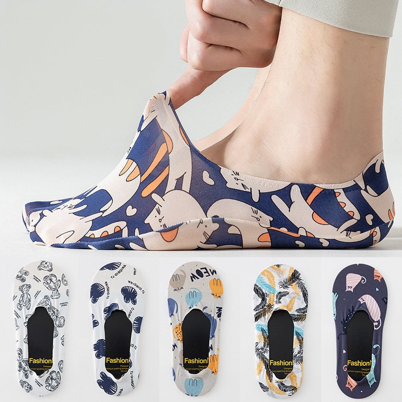 WhimsyFit Cartoon-Print No-Show Socks