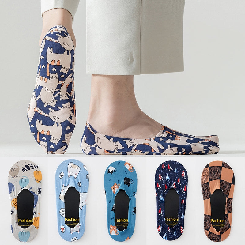 WhimsyFit Cartoon-Print No-Show Socks