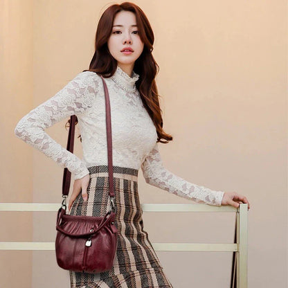 Real Leather Crossbody Bag Luxe Textured Finish Practical Multi-Compartment Blessing Bag